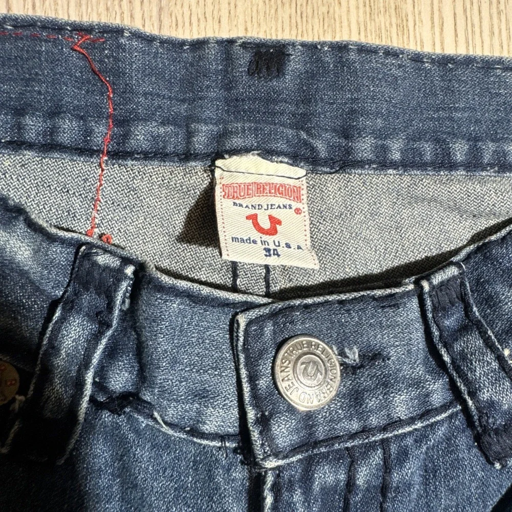 VTG True Religion Billy Super T Jeans Mens 34x33 Light Wash Blue Big Stitch Y2K